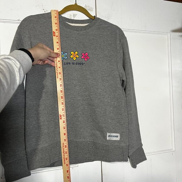 LIFE IS GOOD Crewneck Sweatshirt Gray Flowers Size Small Floral Loungewear Cozy - Picture 5 of 7